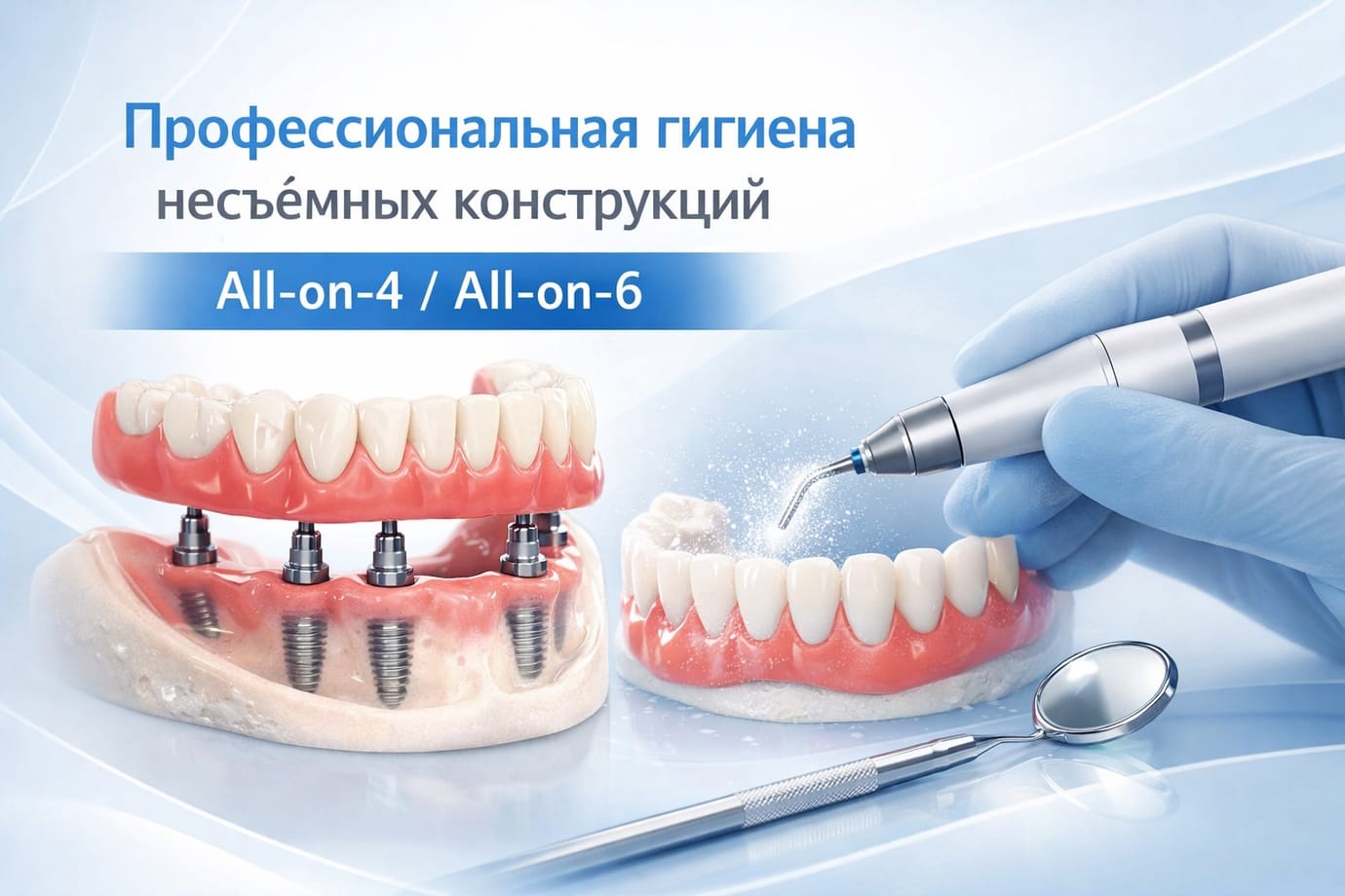 Профессиональная гигиена несъёмных конструкций All-on-4 / All-on-6